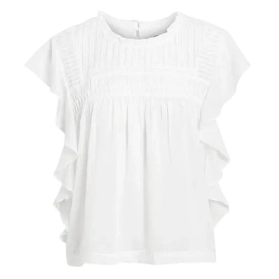 Isabel Marant Ruffled White Pintuck Yoke Blouse Size FR 34 / US 2