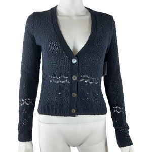 Autumn Cashmere Textured Navy Pointelle-Knit Cardigan Size S NWT