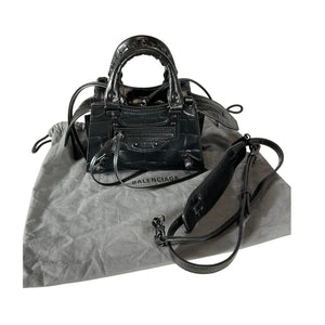 Balenciaga Croc Embossed Black Nano Neo Classic Bag Top Handle Satchel