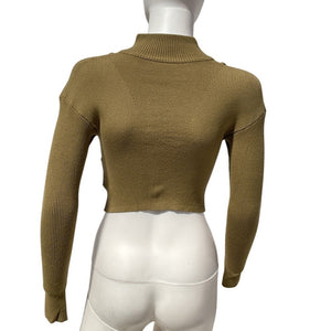 Jacquemus Ribbed Green Mock Neck Quarter Zip Crop Top Size 34 EU / US 2