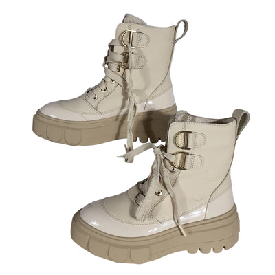 Sorel Platform Bleached Ceramic Oatmeal Caribou X Cozy Lace Up Boots Size 5.5