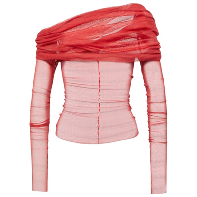 Christopher Esber Sheer Red Veiled Off Shoulder Size 12 Top