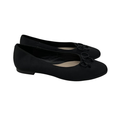 Porte & Paire Bow Embellished Black Satin Ballet Flats Size 38.5 EU / 8.5 US