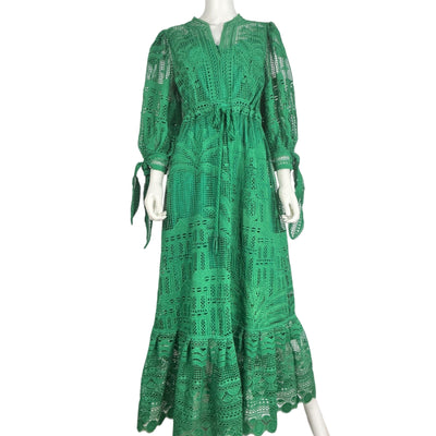 Farm Rio Guipure Green Morada Boa Maxi Dress Size XS