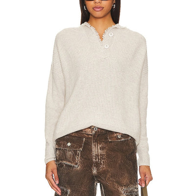 Autumn Cashmere Boxy Beige Fringe Hoodie Sweater Size M