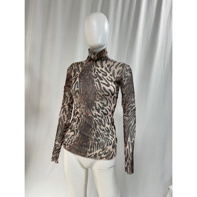 Simkhai 'Asher' Brown Recycled Mesh Long Sleeve Top Size S