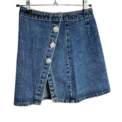 Self-Portrait Embellished Denim Wrap Front Skirt Size US 2 / UK 6