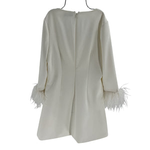 Likely Feather Trim Cream Cher Mini Dress Size 10