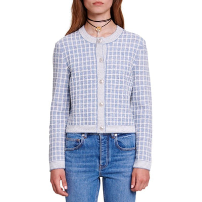 Maje Checkered Blue Malony Cardigan Size 1