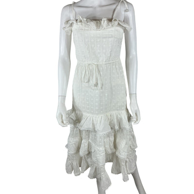 Waimari Ruffled White Romano Midi Dress Size S