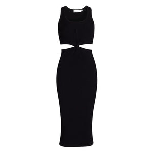 Simkhai Ribbed Black Colleen Cutout Midi Dress Size M