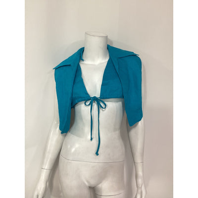 Matthew Bruch Blue Linen Vest With Triangle Top Size S