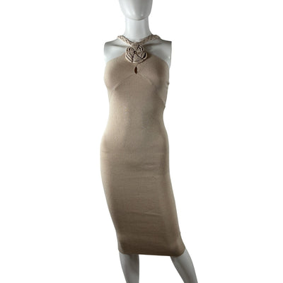 Le Superbe Ribbed Beige Eve Midi Dress Size XS