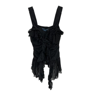 Ralph Lauren Square Black Silk Neckline Top Size 6