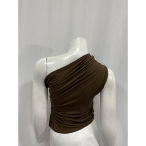 Posse 'Mason' Brown Viscose One Shoulder Top Size S