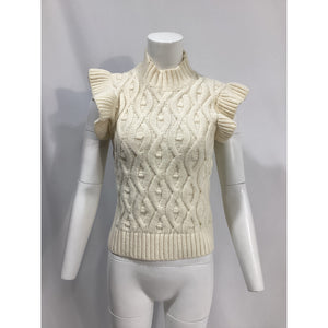 Line & Dot 'Erica' White Mockneck Ruffle Sweater Top Size L