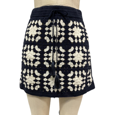 Frame Crocheted Blue Tassel Tie Skirt Size XS