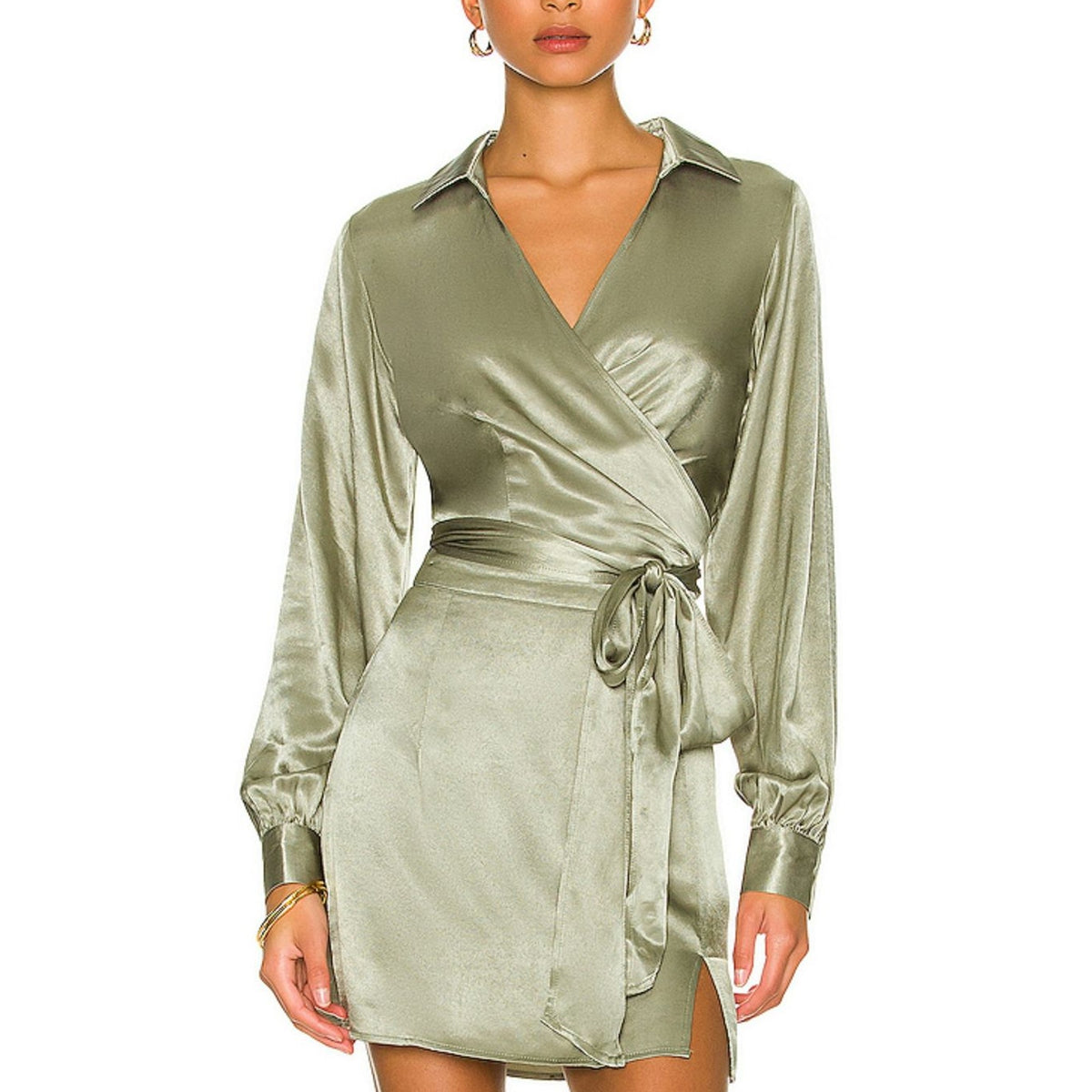 L*space Satin Olive Gwen Wrap Size S Blouse
