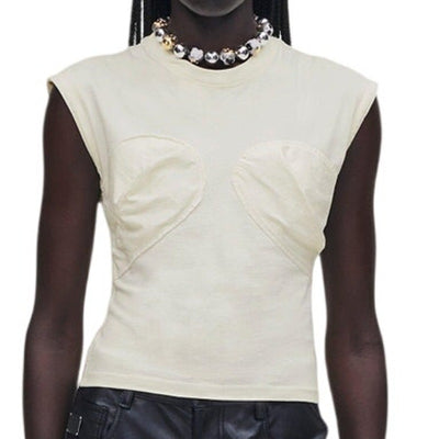 Marc Jacobs Structured Cream Seamed Up T-Shirt Size L