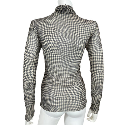 Ganni Sheer Multicolor Houndstooth Turtleneck Top Size 36 EU / US 4