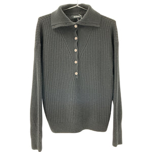 Naadam Ribbed Black Cashmino Half Button Size S Sweater