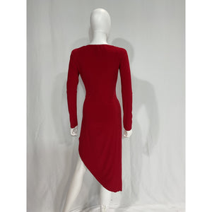 Norma Kamali Red Long Sleeve Sweetheart Side Drape Gown Size S