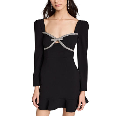 Self-Portrait Embellished Black Diamante Bow Mini Dress Size 0 NWT