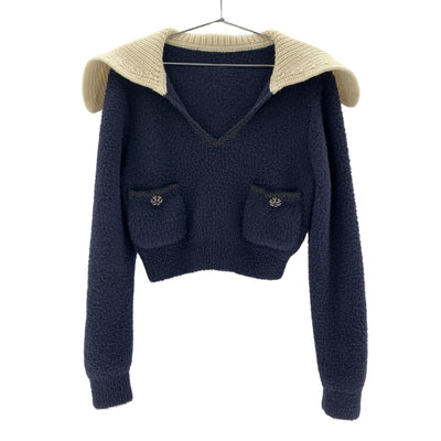 Self Portrait Soft Blue Contrast Collar Size S Wool Blend Sweater