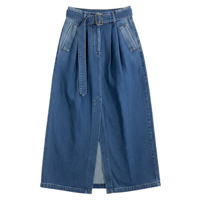 Dries Van Noten Belted Blue Denim Maxi Skirt Size 38/US 6
