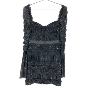 Self-Portrait Chic Black Crystal Ruched Stretch Mesh Mini Dress Size 4