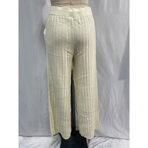 Varley 'Simeon' White Viscose Wide Rib Knit Trouser Size M