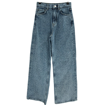 Maje Rhinestone Blue Baggy Denim Jeans Size 34 / US 0