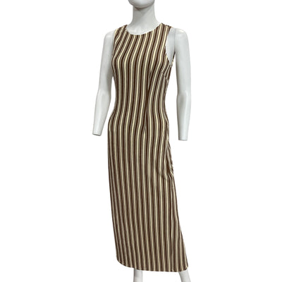 La Blanca Striped Brown Demi Midi Dress Size XS / S NWT