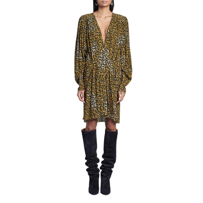 Isabel Marant Elegant Bronze Floral Print V-Neck Dress Size 34