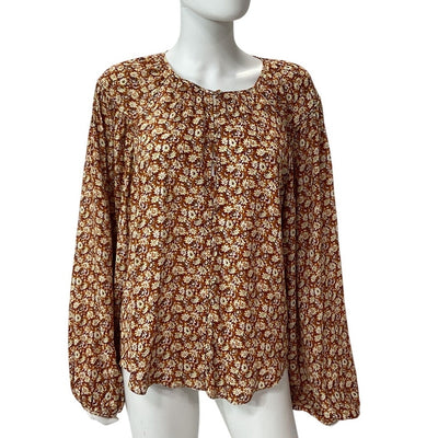 Joie Floral Umber Multi Orange Jenny Blouse Size L