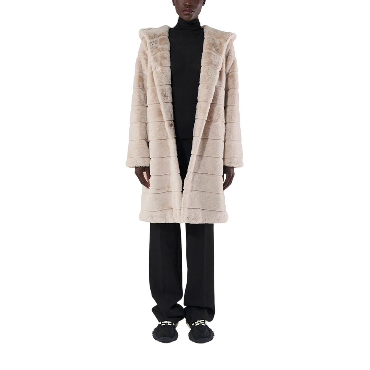 Apparis Plush Beige Hooded Faux Fur Size XS Coat