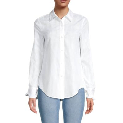 Theory Sheer White Tie Cuff Pinstripe Shirt Size P