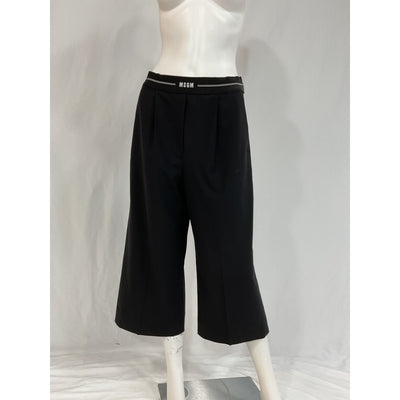 Msgm 'Cropped' Black Wool-Blend Wide-Leg Pants Size 6