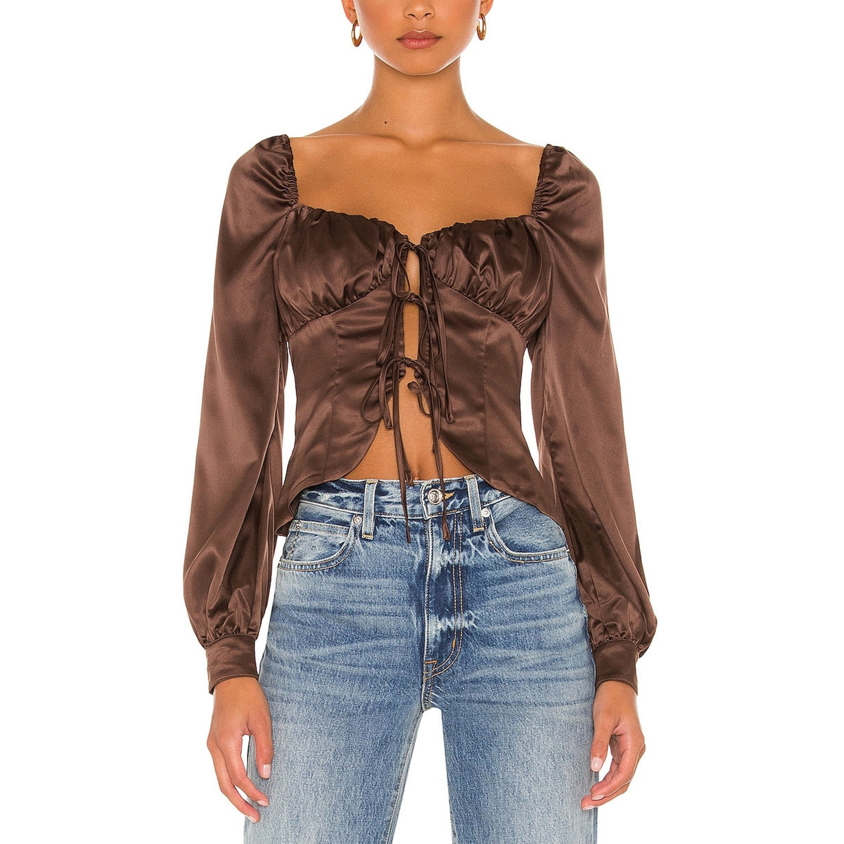 Majorelle Satin Chocolate Brown Waldorf Blouse Size M