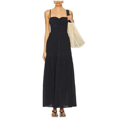 L*Space Smocked Black Mallorca Maxi Dress Size M