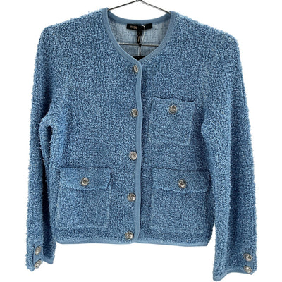 Maje Textured Blue Tweed Pattern Cardigan Jacket Size 1