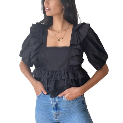 Rhode Ruffled Black Charlotte Blouse Size XS