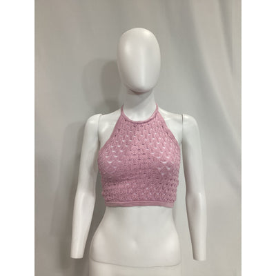 Michael Costello 'Harva' Pink Sequined Knit Halter Top Size S