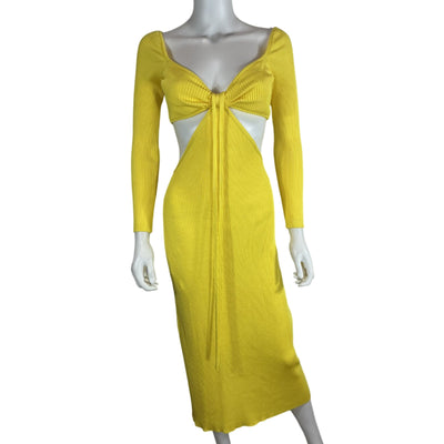 Cult Gaia Ribbed Yellow Enzo Midi Dress Size S