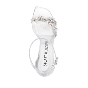 Stuart Weitzman Crystal Embellished Silver Nudist Vow 100mm Sandals Size 37 EU / 6.5 US