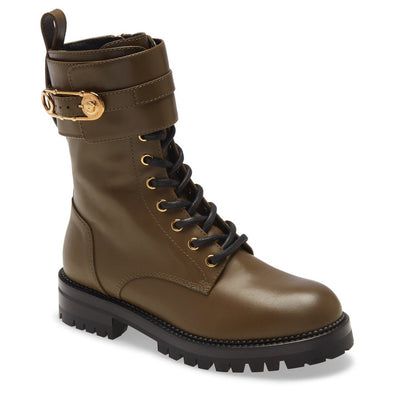 Versace Iconic Khaki Safety Pin Combat Boot Size EU 38 / US 8