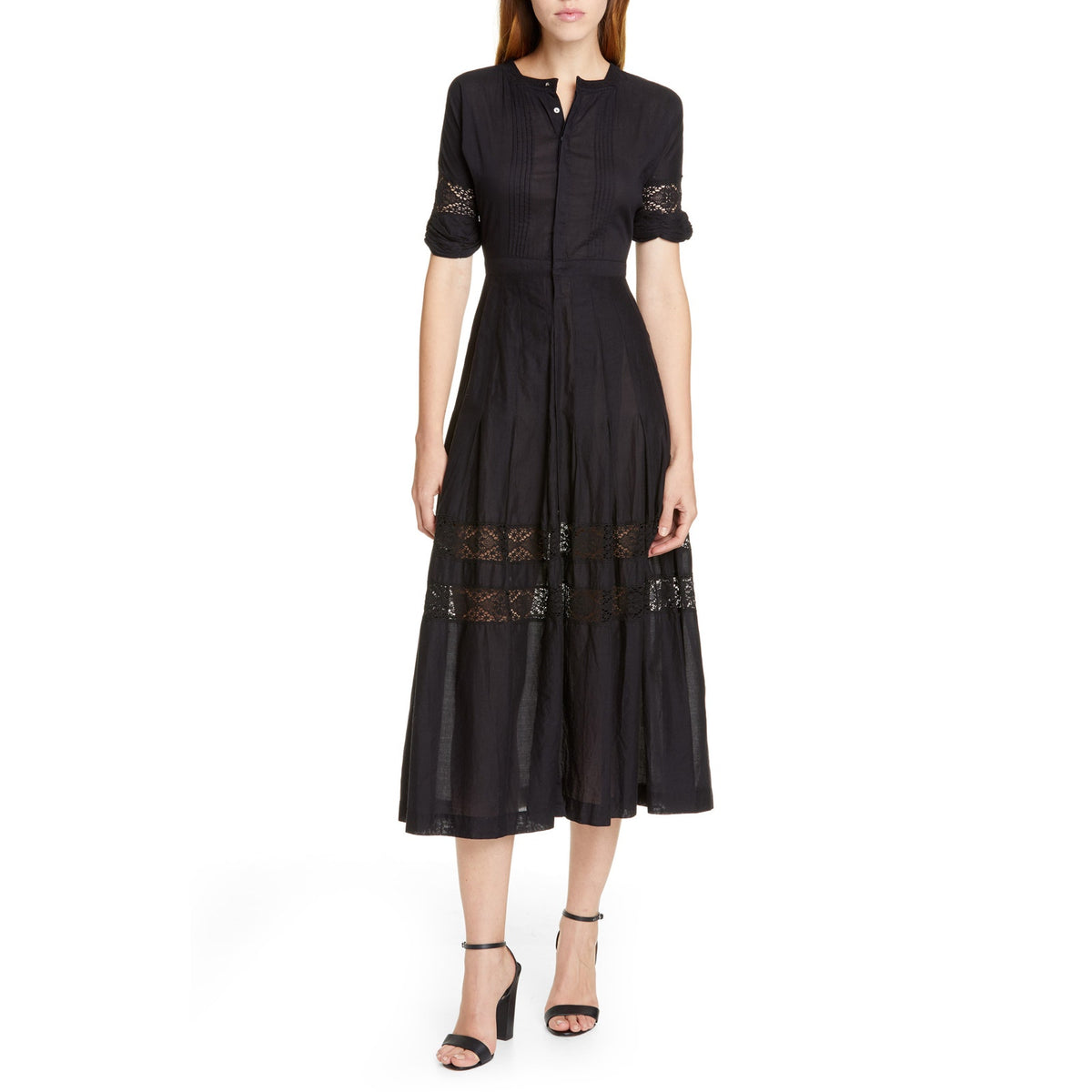 Loveshackfancy Elegant Black Cotton Edie Midi Shirtdress Size XS