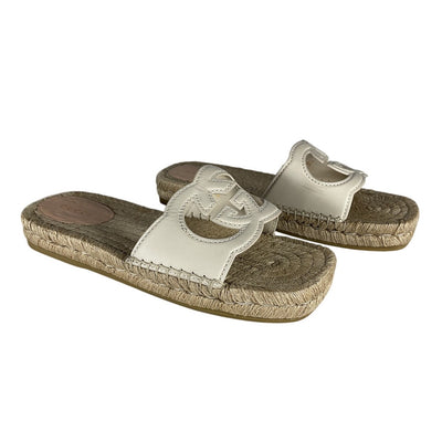 Gucci White Leather Interlocking G Cutout Slide Sandals Size 37.5 IT / US 7.5