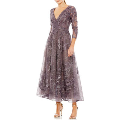 Mac Duggal Beaded Aubergine A-Line Cocktail Dress Size 14