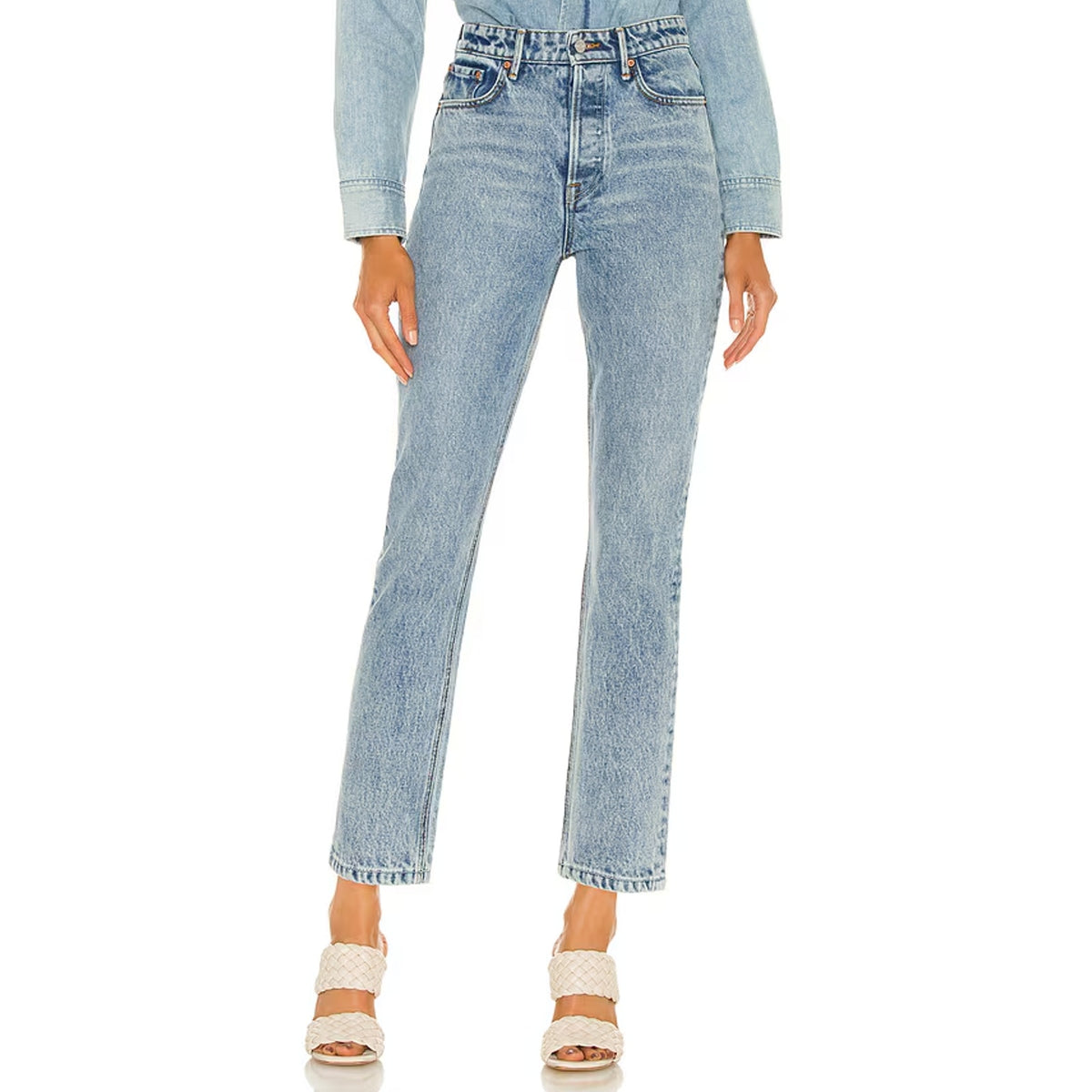 GRLFRND Classic Blue Karolina High Rise Straight Denim Jeans Size 25